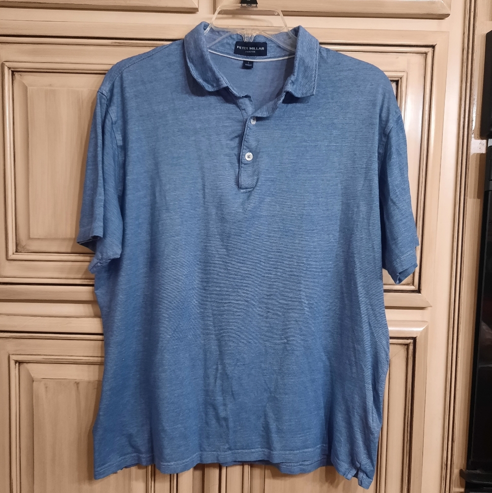 Peter Millar Polo Shirt - Size Large - Blue Thin Stripe‎